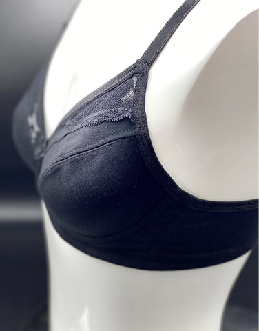 Losha Cotton Wire free Cut N Sew Bra- Black