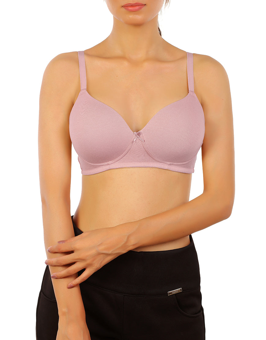 LOSHA COTTON WIREFREE LIGHTLY PADDED T-SHIRT BRA-DAWN PINK