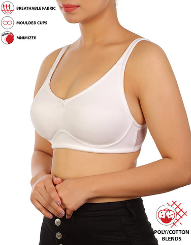 LOSHA FULL COVERAGE SUPER SUPPORT SEAMLESS MOLDED CUPS MINIMIZER BRA-WHITE