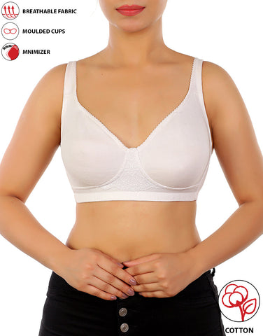 LOSHA COTTON FULL COVERAGE SINGLE LAYERED WIRE-FREE BRA -WHITE