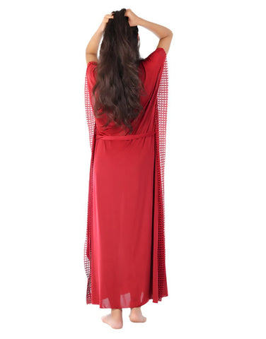 LOSHA 2 PIECE ROUND NECK SIDE LACE LONG NIGHTY -MAROON