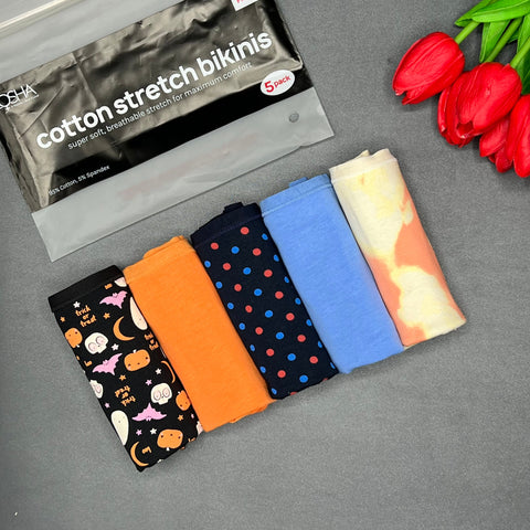 LOSHA PACK OF 5 SUPER SOFT COTTON STRETCH PRINTED BIKINI BRIEFS -PUMPKIN