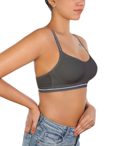 LOSHA DOUBLE LAYERED COTTON WIREFREE BRA WITH GLITTER ELASTIC WAIST BAND -GREY