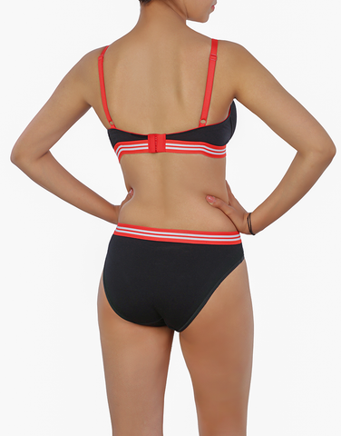 LOSHA LIGHTLY PADDED NON WIRED TSHIRT BRA WITH MATCHING PANTY-BLACK