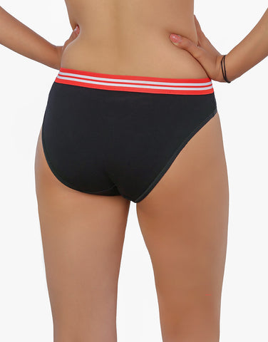 LOSHA COTTON LOW WAIST BIKNI BREIF WITH STRIPED ELASTIC WAIST BAND-BLACK