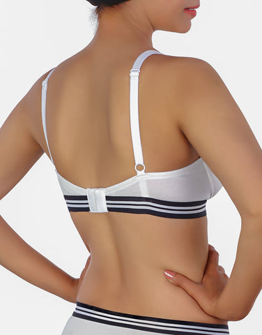 LOSHA LIGHTLY PADDED NON WIRED TSHIRT BRA WITH STRIPED ELASTIC WAIST BAND-WHITE