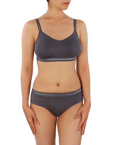 LOSHA COTTON BIKNI BREIF WITH GLITTER ELASTIC WAIST BAND-GREY