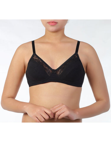 Losha Cotton Wire free Cut N Sew Bra- Black