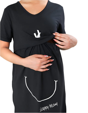 Losha Made For Moms feeding night shirt-BLACK