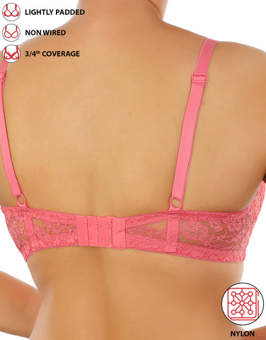LOSHA LIGHTLY PADDED WIRE-FREE 3/4TH COVERAGE ALL OVER LACE BRA- PINK LEMONADE
