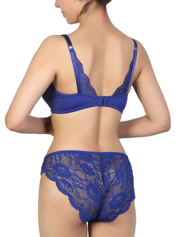 Losha Butterfly back Bra With Lacy Panty SET-BLUE DEPTHS