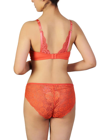 Losha Butterfly back Bra With Lacy Panty SET -BURN SIENNA
