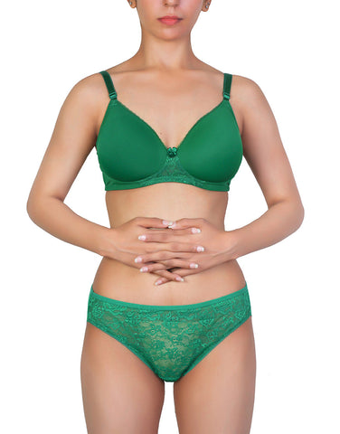 Losha Butterfly back Bra With Lacy Panty SET -ABUNDANT GREEN