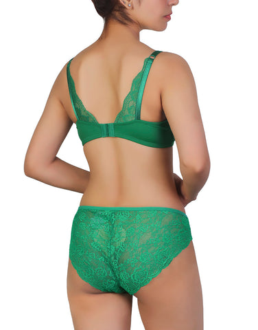 Losha Butterfly back Bra With Lacy Panty SET -ABUNDANT GREEN