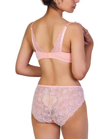 Losha Butterfly back Bra With Lacy Panty SET-PEACH PEARL