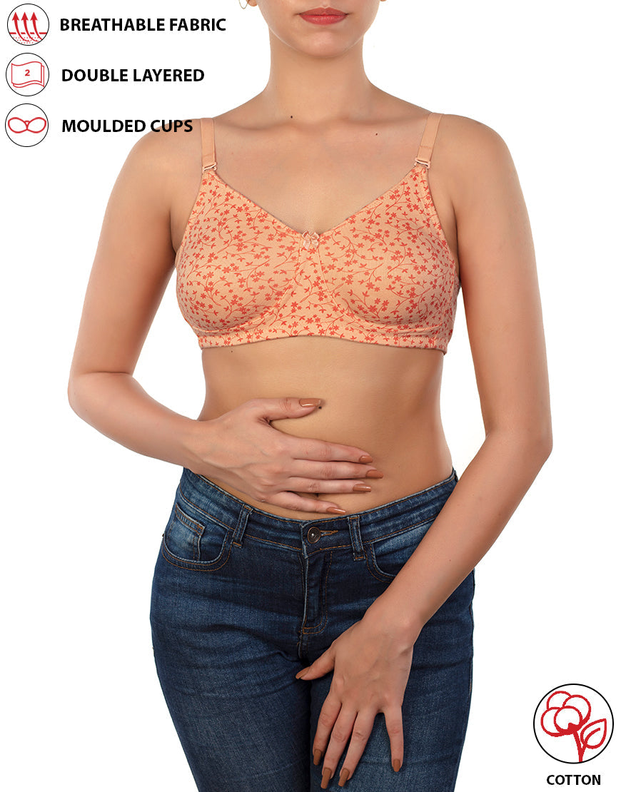 LOSHA COTTON DOUBLE LAYERED NON WIRED PRINTED BRA -SALMON