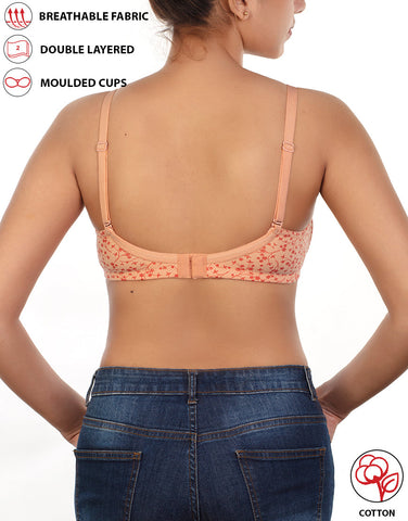 LOSHA COTTON DOUBLE LAYERED NON WIRED PRINTED BRA -SALMON