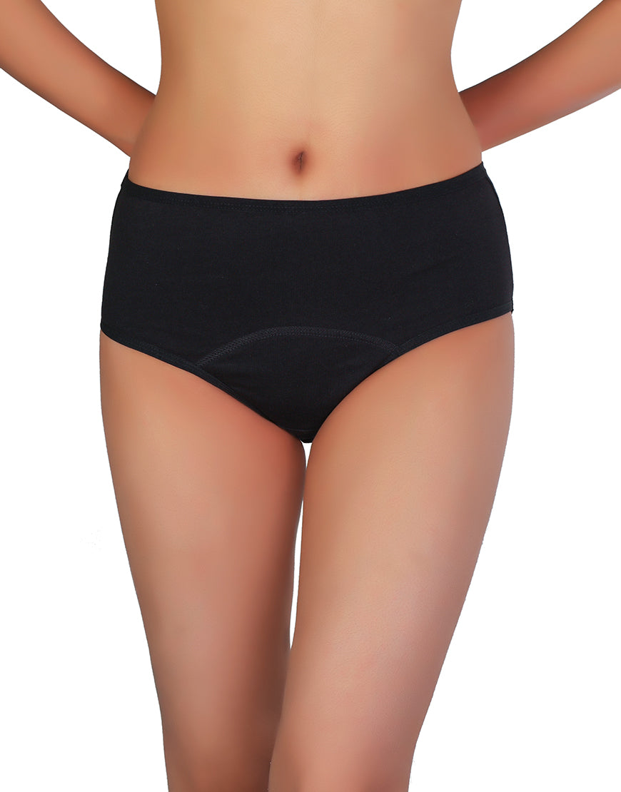 LOSHA SUPER  SOFT COTTON HIGH WAIST PERIOD PANTY-BLACK