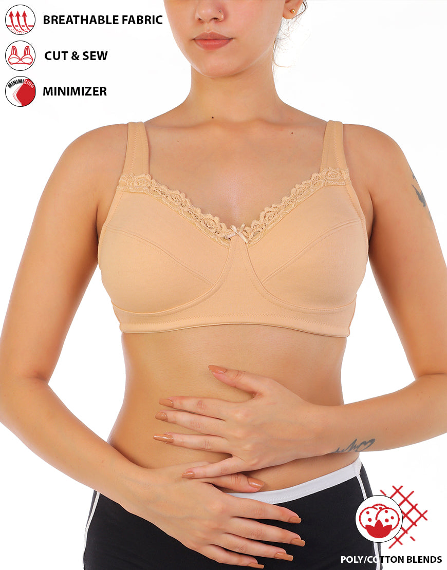 LOSHA FULL COVERAGE SUPER SUPPORT CUT & SEW CUPS MINIMIZER BRA-TOASTED ALMOND
