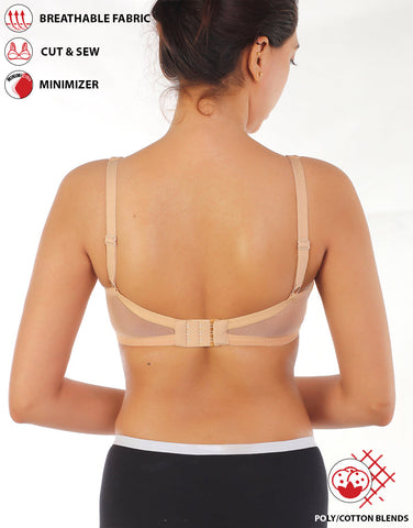 LOSHA FULL COVERAGE SUPER SUPPORT CUT & SEW CUPS MINIMIZER BRA-TOASTED ALMOND