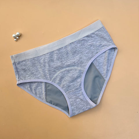 LOSHA SUPER SOFT COTTON  MID WAIST PERIOD PANTY-LIGHT GREY