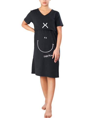 Losha Made For Moms feeding night shirt-BLACK