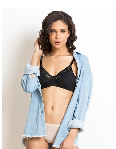 Losha Cotton Wire free Cut N Sew Bra- Black