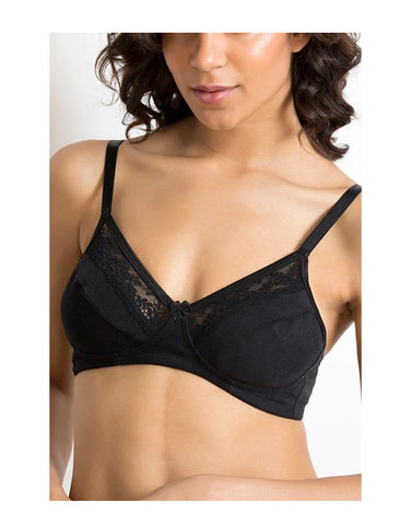 Losha Cotton Wire free Cut N Sew Bra- Black