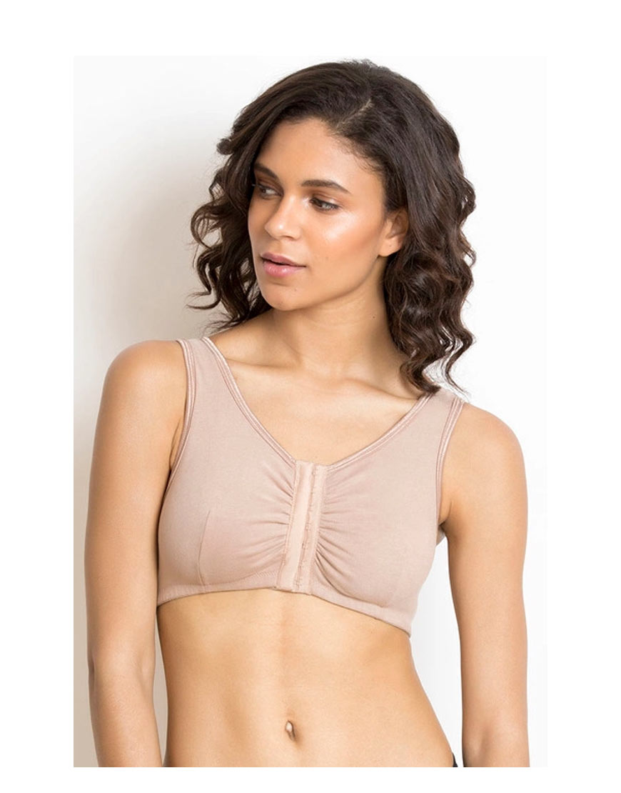 Losha Cotton Wire-free Darted Cup Front Open Bra- Skin
