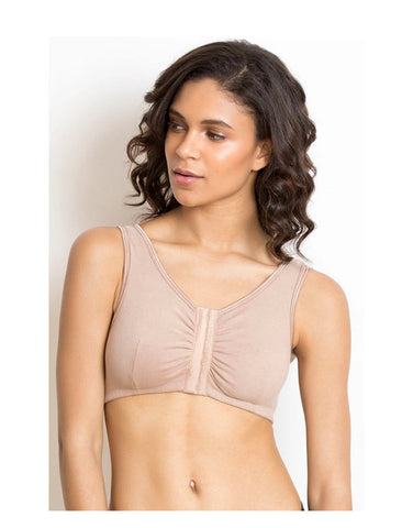 Losha Cotton Wire-free Darted Cup Front Open Bra- Skin