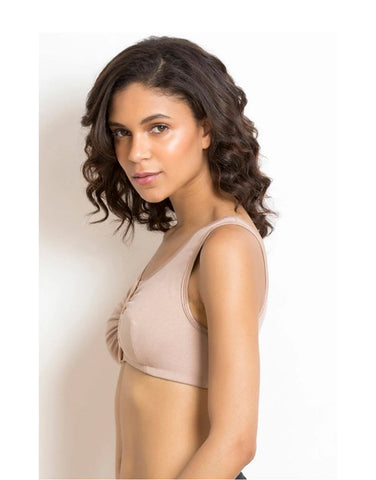 Losha Cotton Wire-free Darted Cup Front Open Bra- Skin