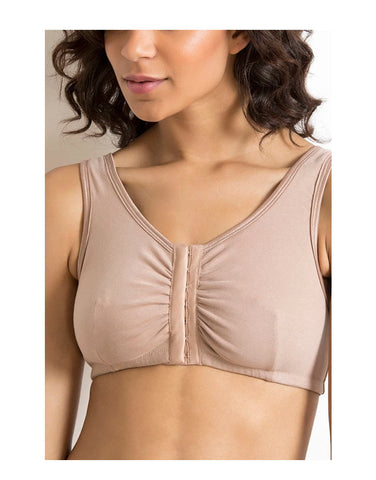 Losha Cotton Wire-free Darted Cup Front Open Bra- Skin