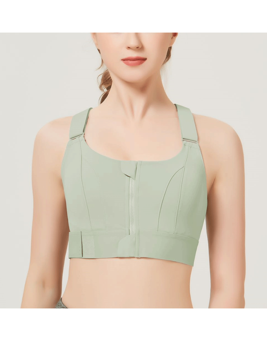 LOSHA PREMIUM QUALITY FRONT CLOSURE PADDED HIGH IMPACT SPORTS BRA WITH ADJUSTABLE WAIST BAND-Green