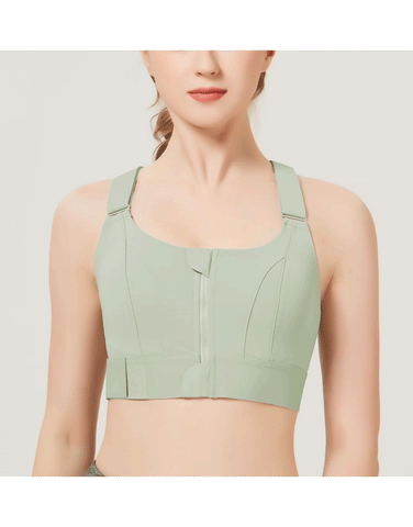 LOSHA PREMIUM QUALITY FRONT CLOSURE PADDED HIGH IMPACT SPORTS BRA WITH ADJUSTABLE WAIST BAND-Green