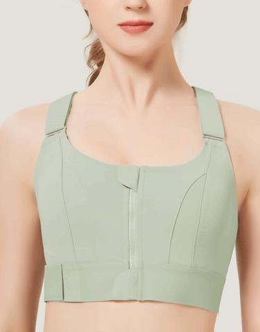 LOSHA PREMIUM QUALITY FRONT CLOSURE PADDED HIGH IMPACT SPORTS BRA WITH ADJUSTABLE WAIST BAND-Green
